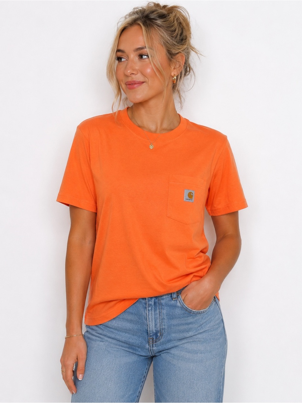 NWT Carhartt Loose Fit Pocket T Shirt Neon Orange Womens Small